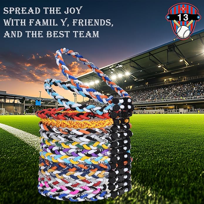 12Pack Baseball Necklaces for Boys, 18inches Braided Rope Tornado Titanium Sports Necklaces, Ideal for Baseball Team Gifts, Party Favors, Baseball Accessories Drip，Multi-Color