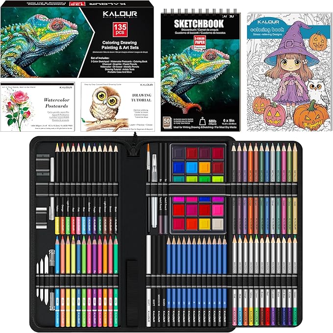 KALOUR 135 Drawing Set Sketching Kit, Art Supplies by KALOUR