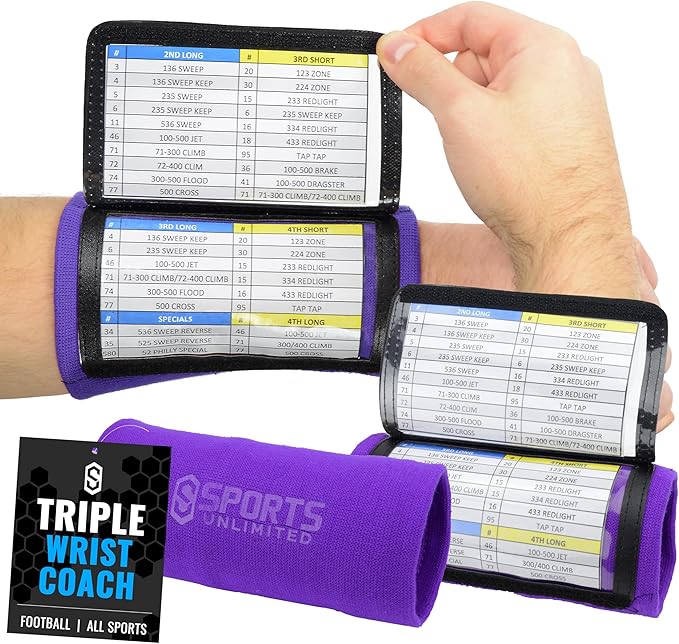 Sports Unlimited Adult Triple Wrist Coach, Football Wristbands for Plays, Baseball Wristbands, QB Arm Bands