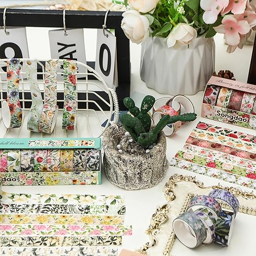 10 Rolls Blooming Flowers Washi Tape Set Floral Arts Adhesive Tapes Colorful - Image 6