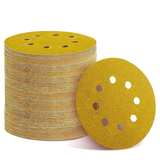 75PCS Gold Sanding Discs Set, 5-Inch 8-Hole Sandpaper by YEHBS