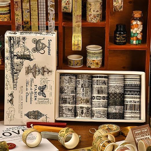 36 Rolls Vintage Washi Tape Pack Retro Arts Adhesive Tapes Wide Chronicle - Image 5