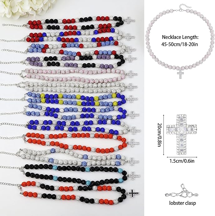 QINJIEJIE Baseball Necklace for Men Glitter Bling Rhinestone Beaded Collection Necklace for Women 16/18in Inspired Sports Jewelry Baseball Chain Cool Gifts for Baseball Players Team Lovers