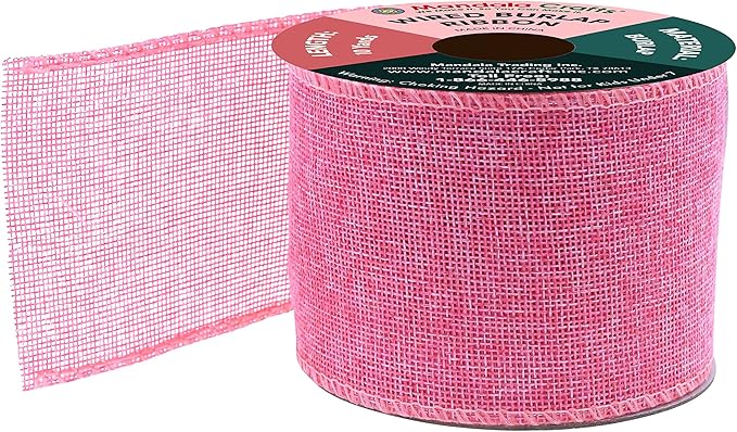Mandala Crafts Pink Burlap Wired Ribbon 3 Inches Wide Jute Ribbons - Image 2