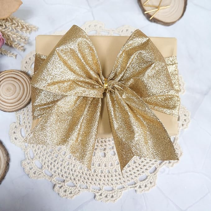 CT CRAFT LLC Glitter Wired Ribbon 2.5" x 20 Yards Light Gold - Image 5