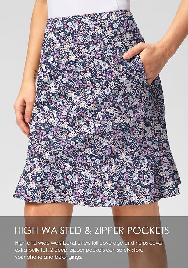 Viodia 20" Knee Length Skorts Skirts for Women with Pockets High Waisted Athletic Tennis Golf Skort for Casual Summer