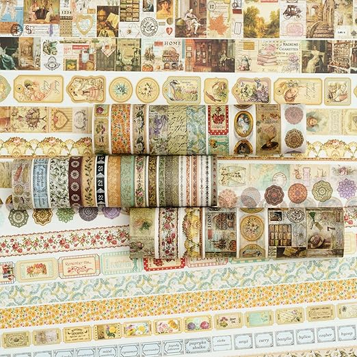 36 Rolls Vintage Washi Tape Pack Retro Arts Adhesive Tapes Wide Chronicle - Image 2