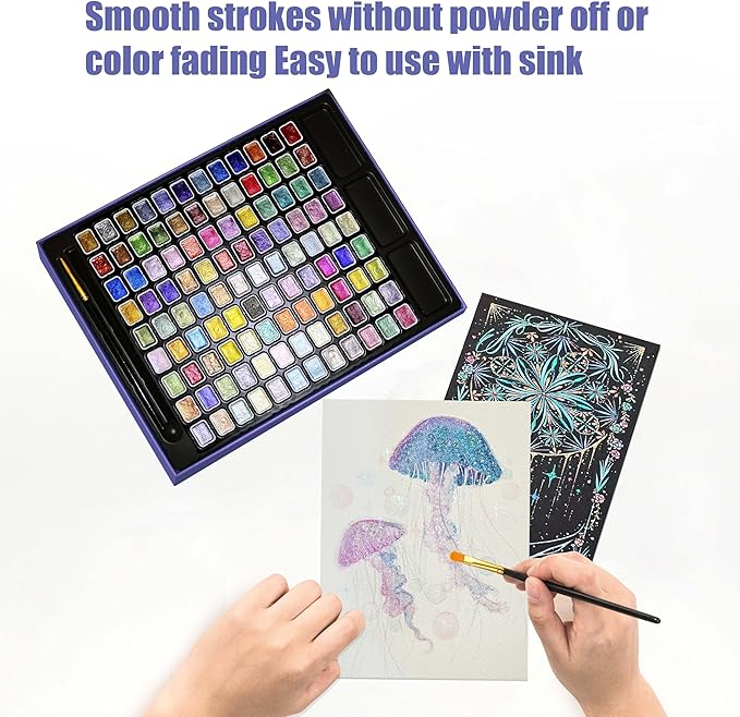 Mini Shimmer Watercolor Paint Set, 108 Colors Glitter Metallic Watercolour - Image 4
