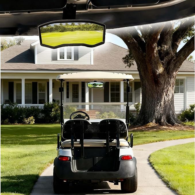 Golf Cart Rear View Mirror - Universal Racing Style Mirror with 3 Installation Kits & 360° Adjustable Ball Joint, Wide-Angle Clear HD Glass, Fits EZGO, Yamaha, Club Car, EPIC Golf Carts