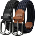 CHAOREN Stretch Belt Men 2 Pack - 1 3/8" Braided Golf Belts For Men - Casual Elastic For Pants and Jeans