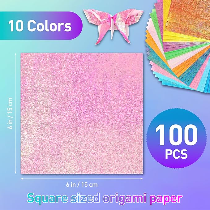 Glitter Origami Paper: 100 Sheets 10 Colors Shiny Iridescent Paper - Image 3