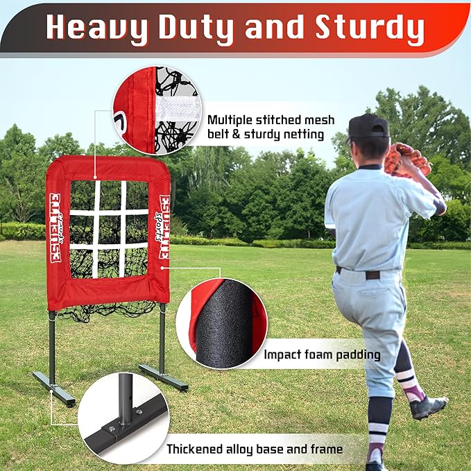 9 Hole Pitching Net with Strike Zone, Baseball Softball Pitching Target – Adjustable Height Portable Indoor Outdoor Training Equipment for Pitchers of All Levels, Coaches, and Players