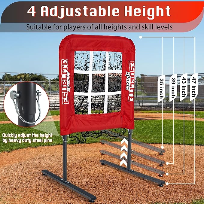 9 Hole Pitching Net with Strike Zone, Baseball Softball Pitching Target – Adjustable Height Portable Indoor Outdoor Training Equipment for Pitchers of All Levels, Coaches, and Players