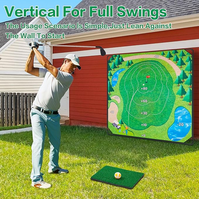 Golf Chipping Game Set, 71"x71" Outdoor Portable Sticky Golf Game, Indoor Chipping Practice with 2 Adjustable Clubs, 20 Sticky Balls for Young Adults, Fathers & Golfers Family Backyard