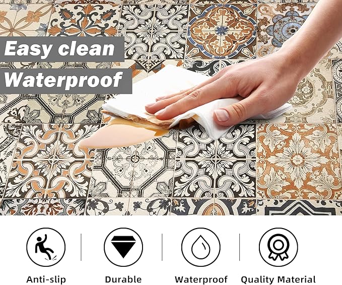 Boho Kitchen Rugs Set 2 Memory Foam Colorful Ceramic Comfort Tile Floor Mat - Image 5