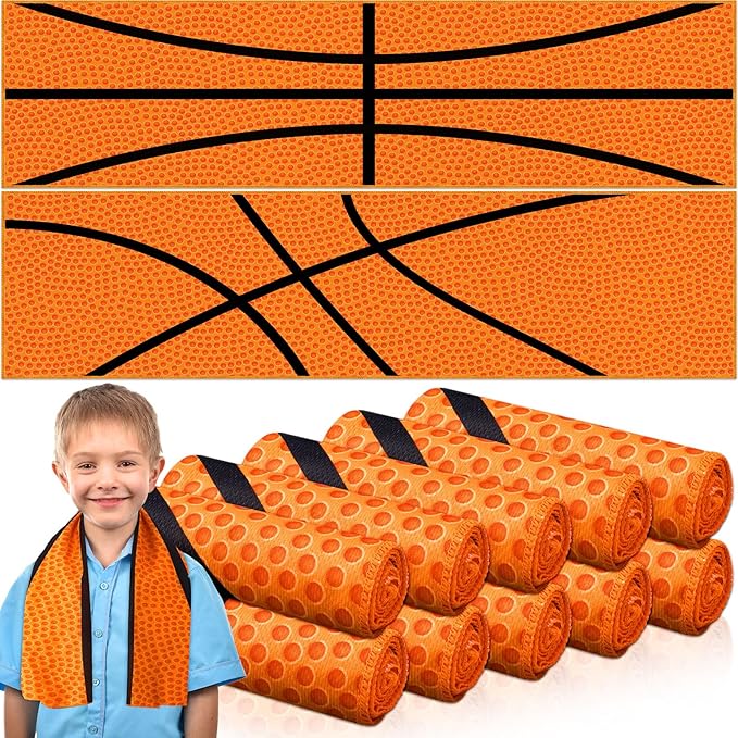 FuWeave 12 Pcs Sports Cooling Towels Baseball Basketball Softball Breathable Soccer Football Volleyball Microfiber Ice Towel Fast Drying for Party Favors Team Gift (Basketball,30 x 9 Inch)