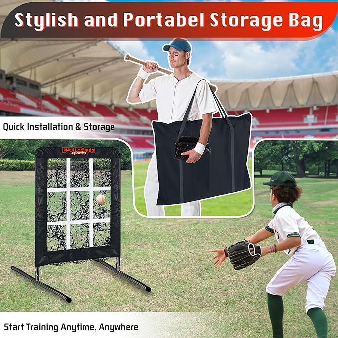 9 Hole Pitching Net with Strike Zone, Baseball Softball Pitching Target – Adjustable Height Portable Indoor Outdoor Training Equipment for Pitchers of All Levels, Coaches, and Players