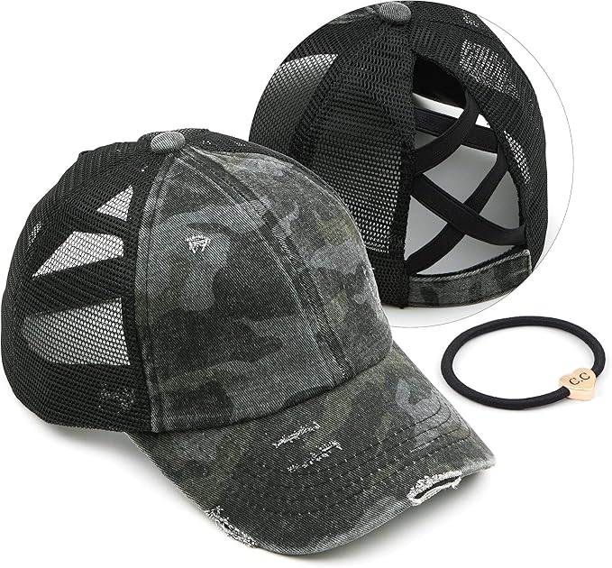 C.C Ponycap Messy High Bun Ponytail Adjustable Glitter Mesh Trucker Baseball Cap