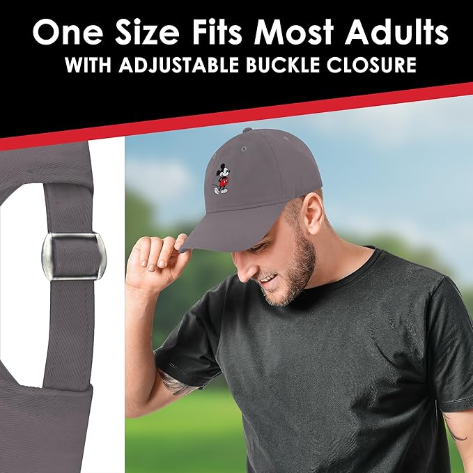 Disney Mickey Mouse Embroidered Cotton Adjustable Dad Hat with Curved Brim