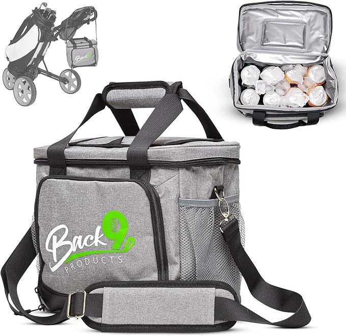 Back9Products Golf Cart Cooler Bag with Magnetic Lid - 12 Can Soft Sided Insulated Cooler, Leakproof & Waterproof - Portable Cooler for Push Carts, Work, Camping, Travel, Men & Womens Gifts
