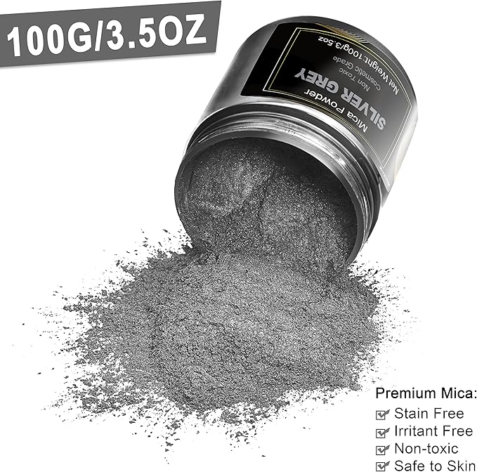Silver Mica Powder Pigment -Cosmetic Grade Metallic Mica Powder - Image 2