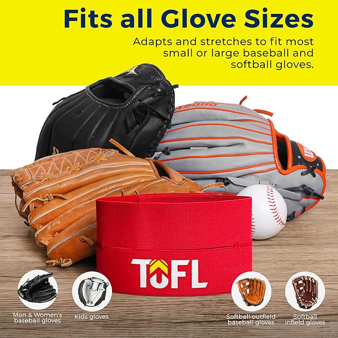 TOFL Baseball Glove Wrap Band for Mitt Shaping | Elastic Strap with Adjustable Closure for Pocket Forming & Storage | Youth & Adult Softball Mitt Care Accessory (Color & Quantity Options)