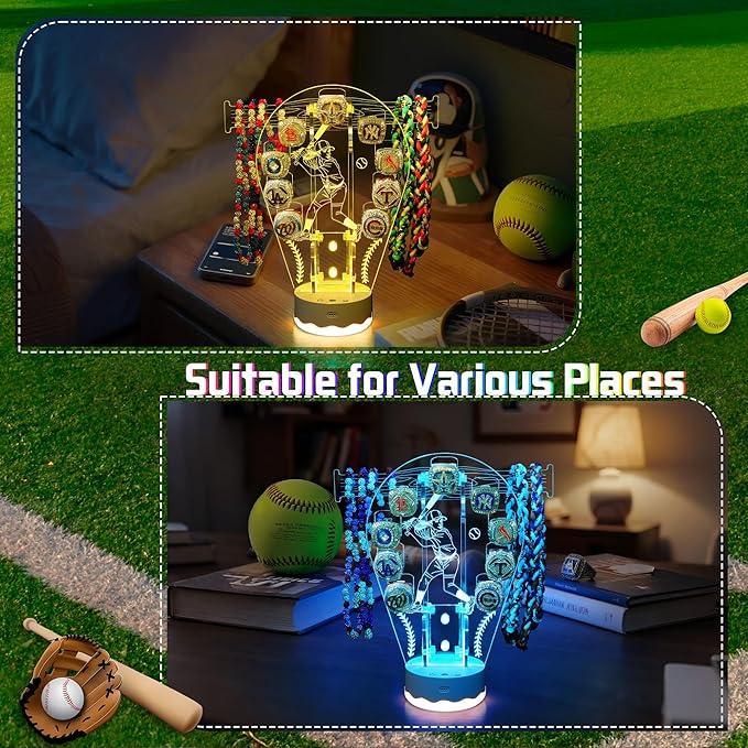 CoolGift Mart Light Up Softball Ring Holder, 16 Colors 3D LED Lights Acrylic Championship Ring Display Stand, with Remote Control, Birthday Xmas Softball Gifts for Girls Women Players Fans