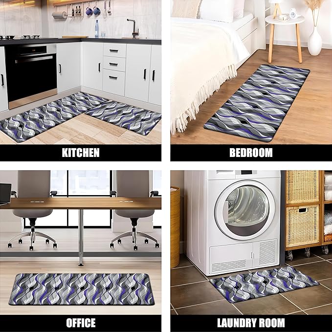 Kitchen Mats for Floor Modern Abstract kitchen rugs Grey and Purple Stripe Anti - Image 6