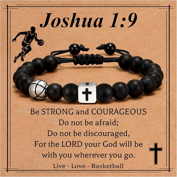 Soccer/Football/Basketball/Baseball Bracelet for Boys, Cross Beaded Bracelet Gifts for Men Boys Teen Son Grandson Players Team Fan Brother Nephew,Graduation Gifts