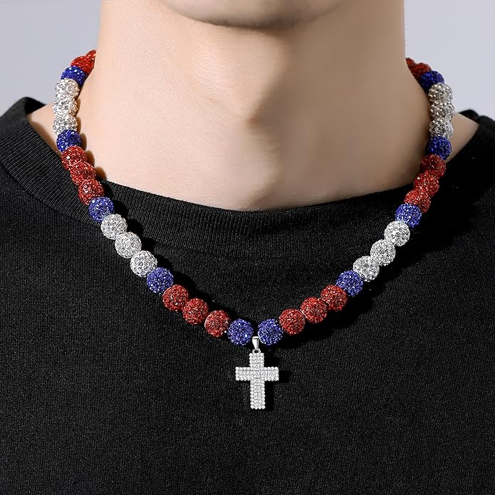 QINJIEJIE Baseball Necklace for Men Glitter Bling Rhinestone Beaded Collection Necklace for Women 16/18in Inspired Sports Jewelry Baseball Chain Cool Gifts for Baseball Players Team Lovers