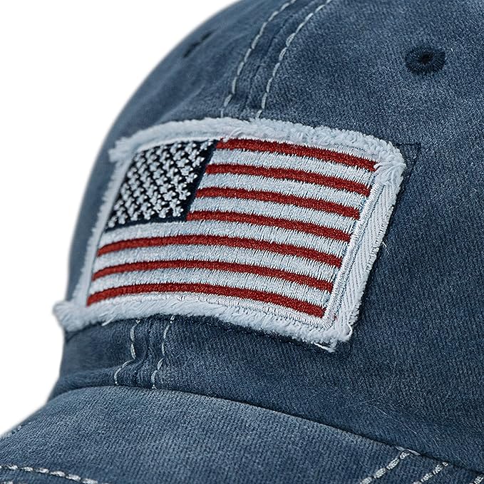 Distressed Ponytail Hat for Women American-Flag Pony Tail Caps High Bun
