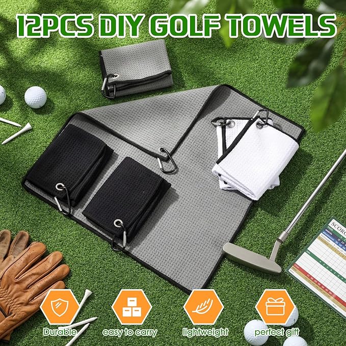 Batiyeer Golf Towel Bulk for Golf Bags 16'' x 16'' Microfiber Fabric Towel with Clip Waffle Pattern, Fitness, Camping, Hiking, Yoga