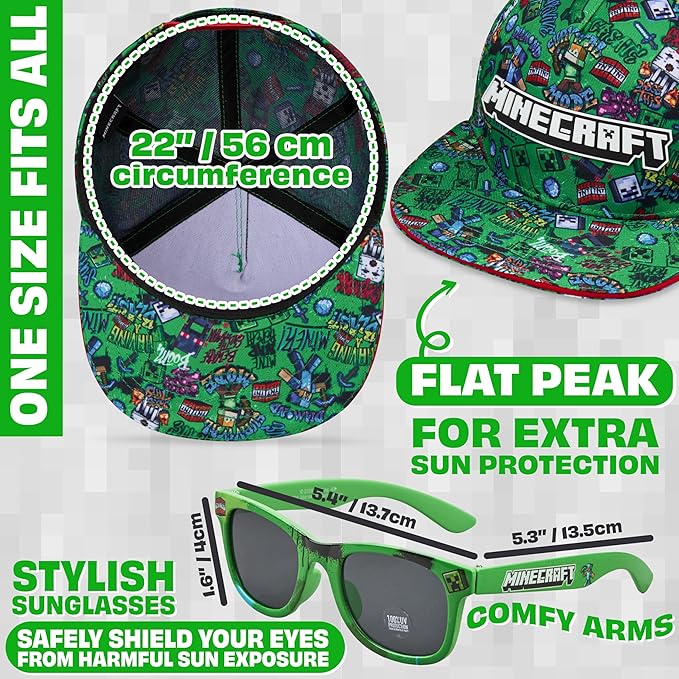 Get Trend Pokemon | Minecraft | Fortnite | Super Mario Kids Baseball Cap, Sunglasses Set UV Protection, Gamer Gifts for Boys