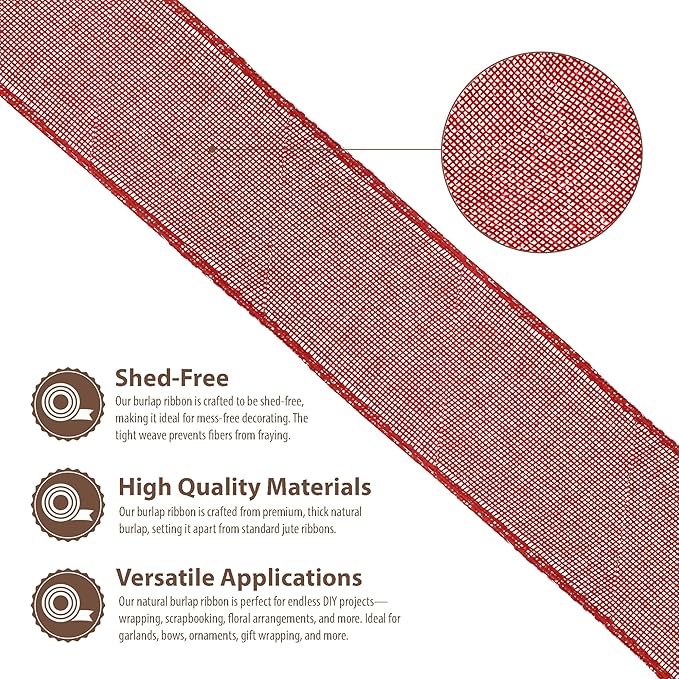 Mandala Crafts Red Burlap Ribbon 2 Inches Wide Jute Ribbons - Image 3