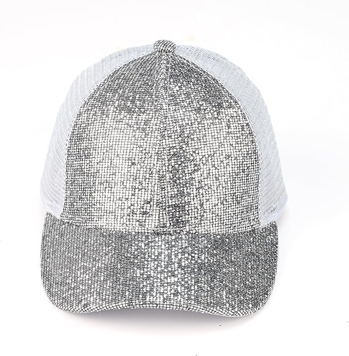 C.C Ponycap Messy High Bun Ponytail Adjustable Glitter Mesh Trucker Baseball Cap
