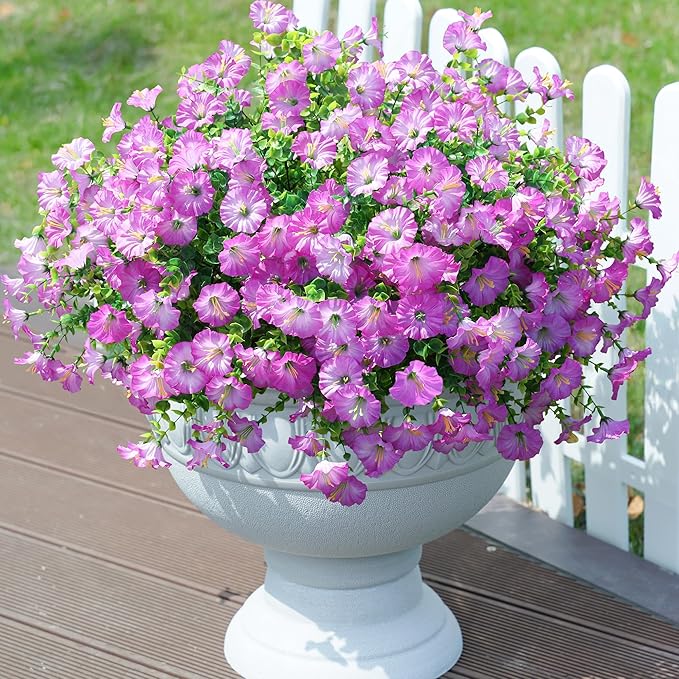 Artificial Flowers Fake Plants for Outdoors Decoration, 12 Bundles Purple Silk - Image 3