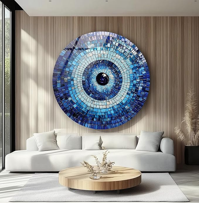 My Photostation.com 27.5'' Diameter Blue Mosaic Evil Eye Round Glass Wall Art - Image 2
