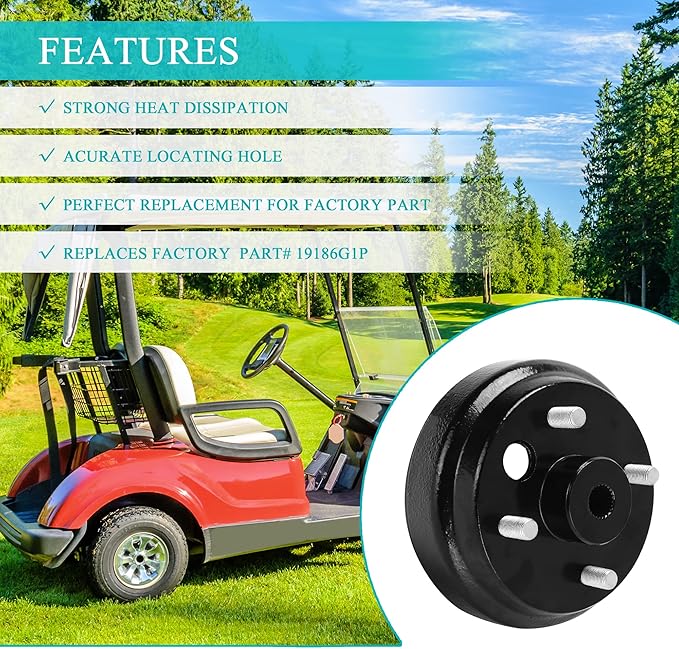 Golf Cart Brake Drum Hub Assembly for EZGO TXT PDS 1982-up Electric & 1982-1993 2-Cycle Gas, Replace OEM# 19186G1P