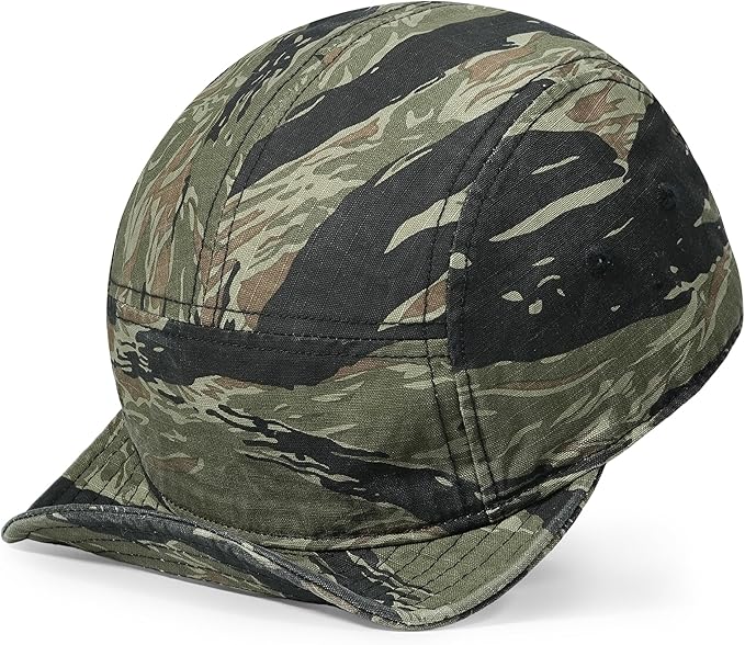 CLAPE Camo Short Brim Baseball Cap for Men, Low Profile 5 Panel Camper Hat Breathable Cotton Summer Outdoor Cool Running Hat