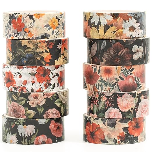 10 Rolls Blooming Flowers Washi Tape Set Floral Arts Adhesive Tapes Colorful by Songdao