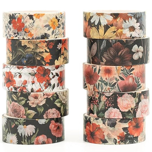 10 Rolls Blooming Flowers Washi Tape Set Floral Arts Adhesive Tapes Colorful by Songdao