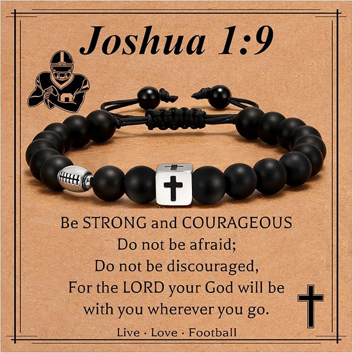 Soccer/Football/Basketball/Baseball Bracelet for Boys, Cross Beaded Bracelet Gifts for Men Boys Teen Son Grandson Players Team Fan Brother Nephew,Graduation Gifts
