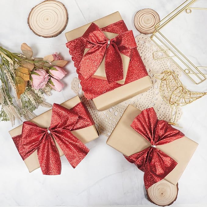 CT CRAFT LLC Glitter Wired Ribbon 1.5" x 20 Yards Red - Image 5