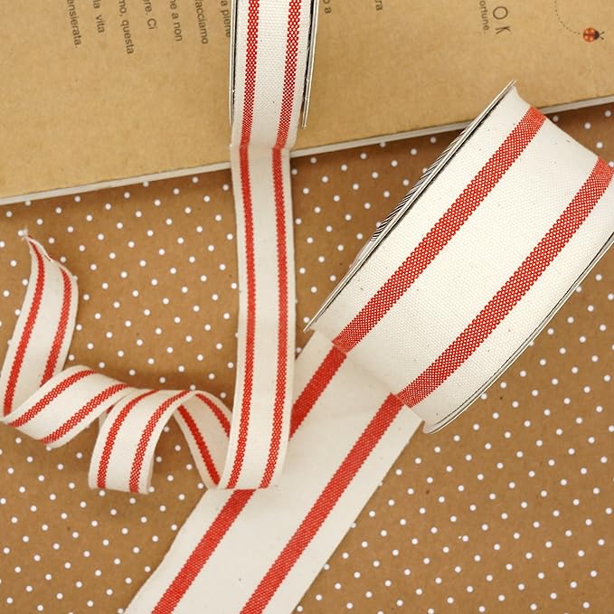 CT CRAFT LLC Ivory Cotton Red Stripes Ribbon 1.5" x 10 Yards - Image 9