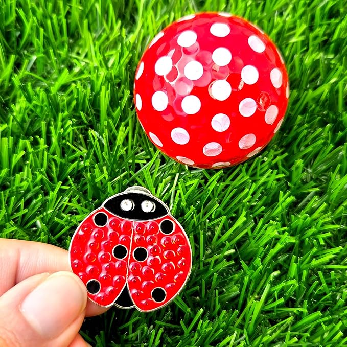 NAVIKA Lady Luck Ladybug Golf Ball Marker with Austrian Crystals | Hat Clip Included | Good Luck Themed Golf Accessory | Sparkling Red | Tournament Gift for Women
