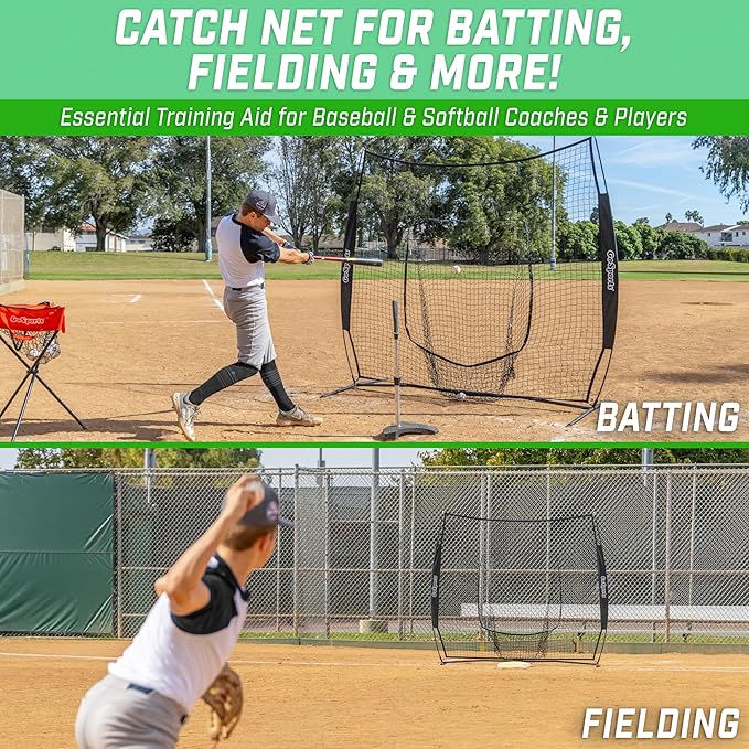 GoSports 7 x 7 ft Baseball & Softball Nets - Available in Team Colors - Batting & Pitching Net with Strike Zone
