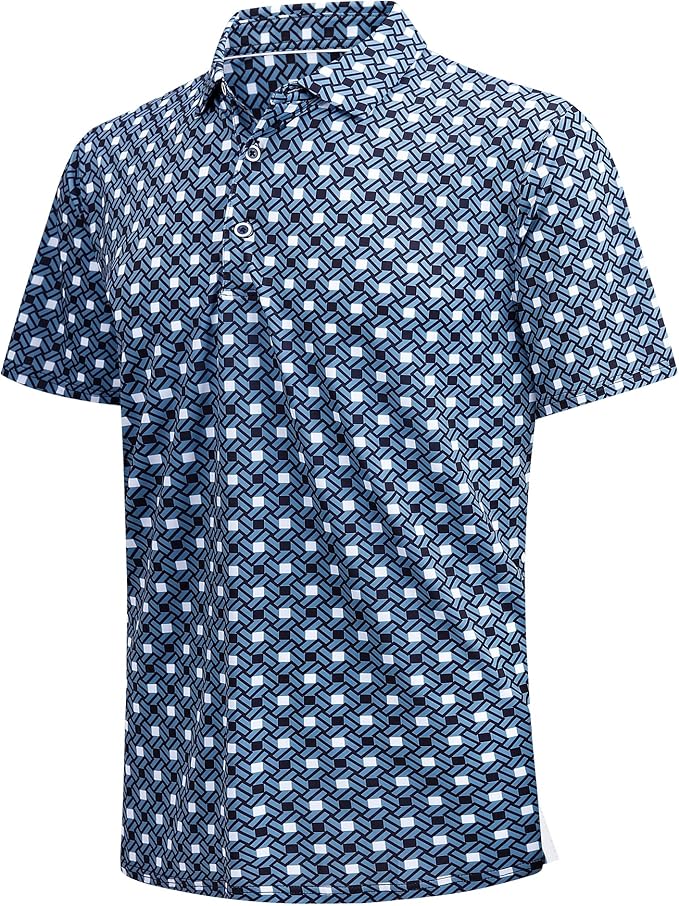 SAMERM Golf Shirts for Men Super Stretch Jacquard Dry Fit Golf Polo Moisture Wicking Short Sleeve Polo Shirts for Men