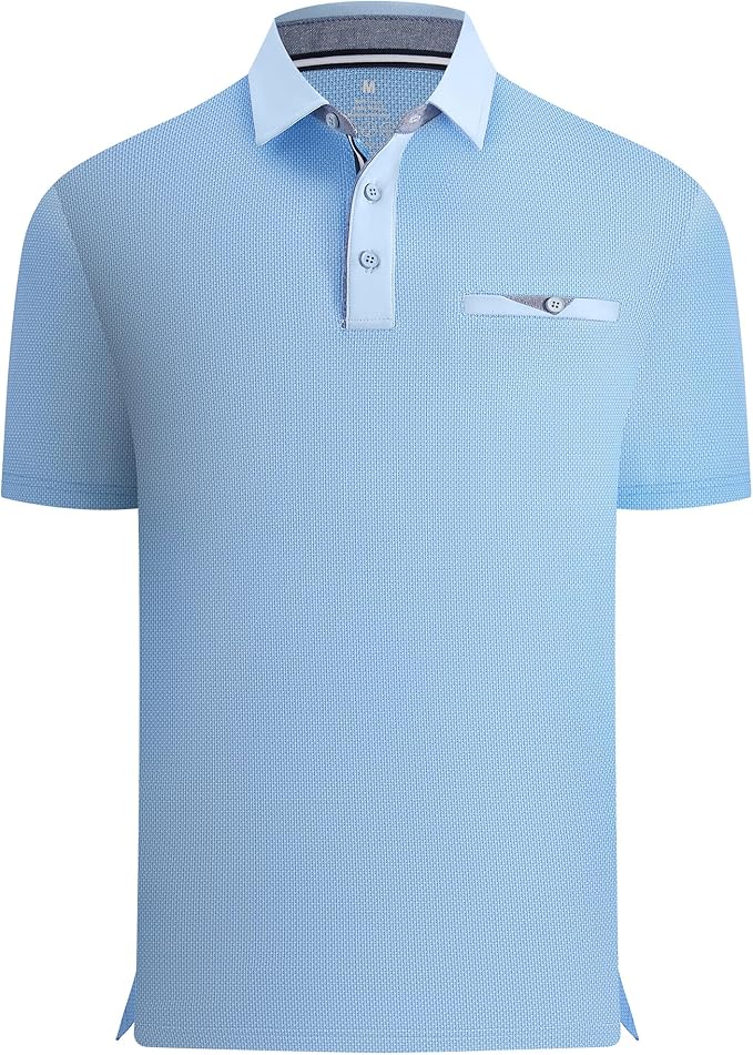 Esabel.C Men's Golf Polo Shirts Print Moisture Wicking Short Sleeve Dry Fit Stretch Polo Shirts for Men with Faux Pocket