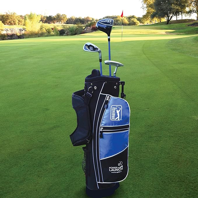 PGA Tour Youth Golf Club Set for Ages 5-15+ (3’5”-5’10”), Right and Left-Handed Kids Golf Sets – Beginner Junior Golf Clubs with Lightweight Stand Bag, Mallet Putter, Hybrid, Driver