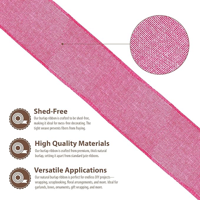 Mandala Crafts Hot Pink Burlap Ribbon 2.5 Inches Wide Jute Ribbons - Image 3